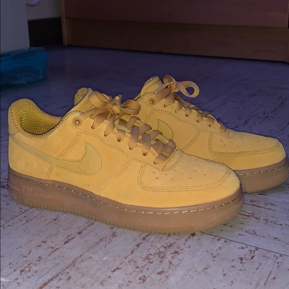 nike air force 1 mustard suede trainers with gum sole